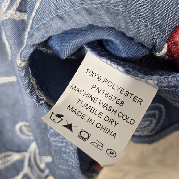 Ana & Rose Embroidered Peplum Blouse 2X Blue Cottagecore Boho Chambray Plus Size - Picture 10 of 13